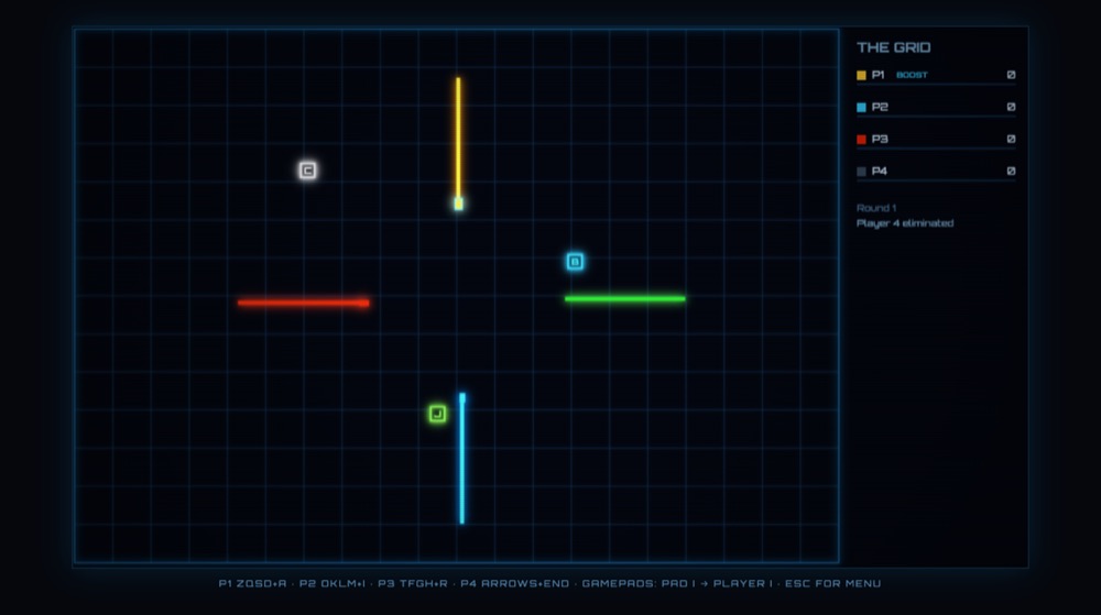 The 2026 web remake in play, showing neon trails and the scoreboard